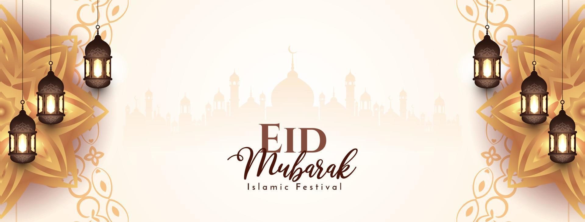 Eid Mubarak muslim cultural festival greeting banner design vector