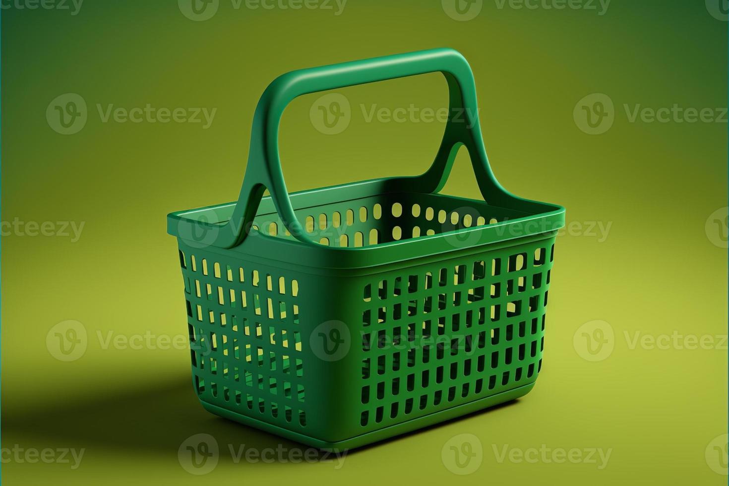 Grocery basket, green background. Digital illustration AI photo