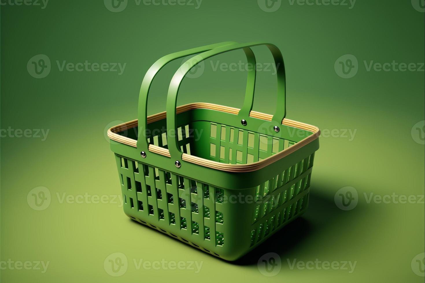 Grocery basket, green background. Digital illustration AI photo