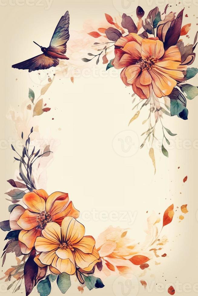 Colorful simple floral decoration illustration background template, creative arrangement of nature and flowers. Good for banner, wedding card invitation draft, birthday, greetings, and design element. photo