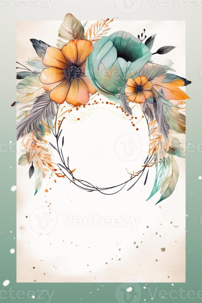 Colorful simple floral decoration illustration background template, creative arrangement of nature and flowers. Good for banner, wedding card invitation draft, birthday, greetings, and design element. photo