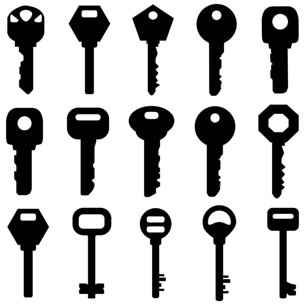 Key vector icon set on isolated background.