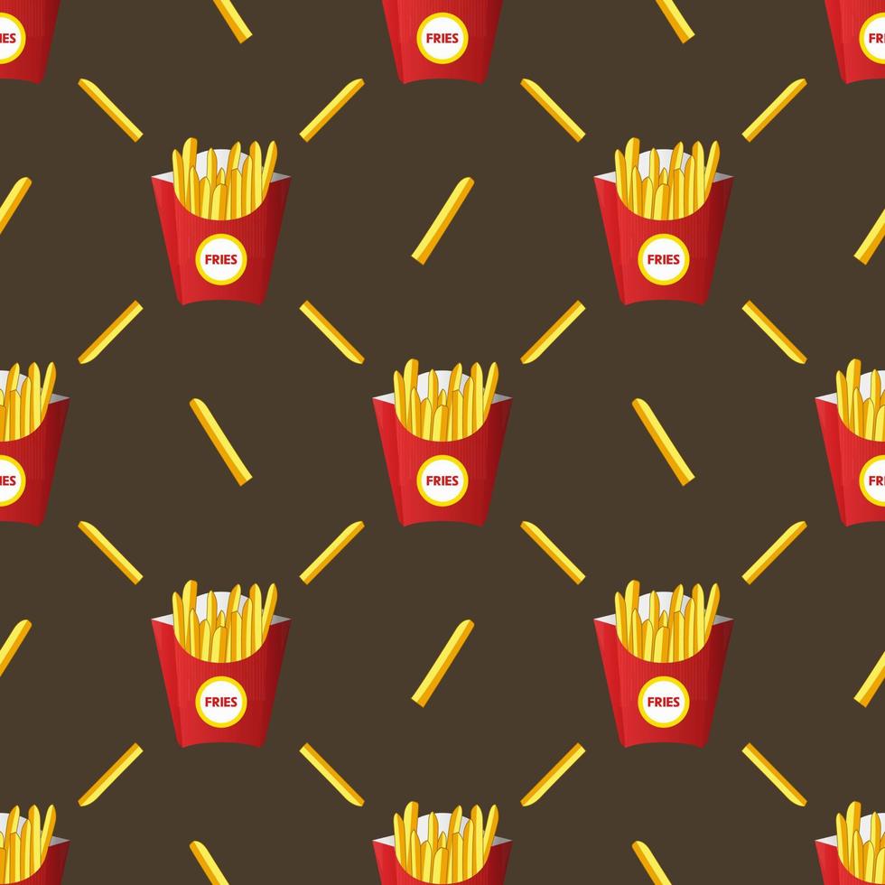 Vector seamless pattern french fries in a red box with a shadow on the background.