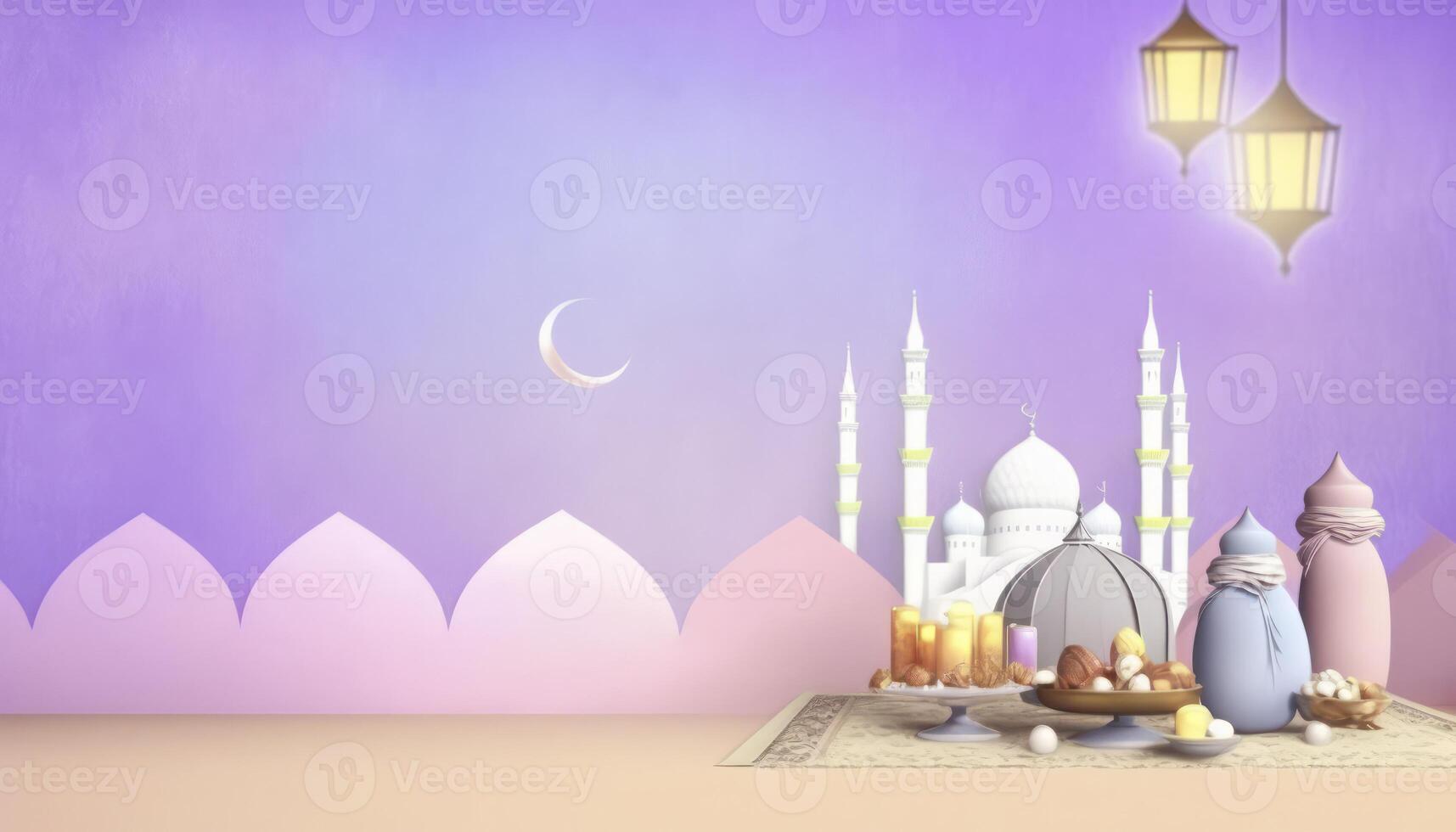 Ramadan Greeting Banner with Colorfull purple Background photo