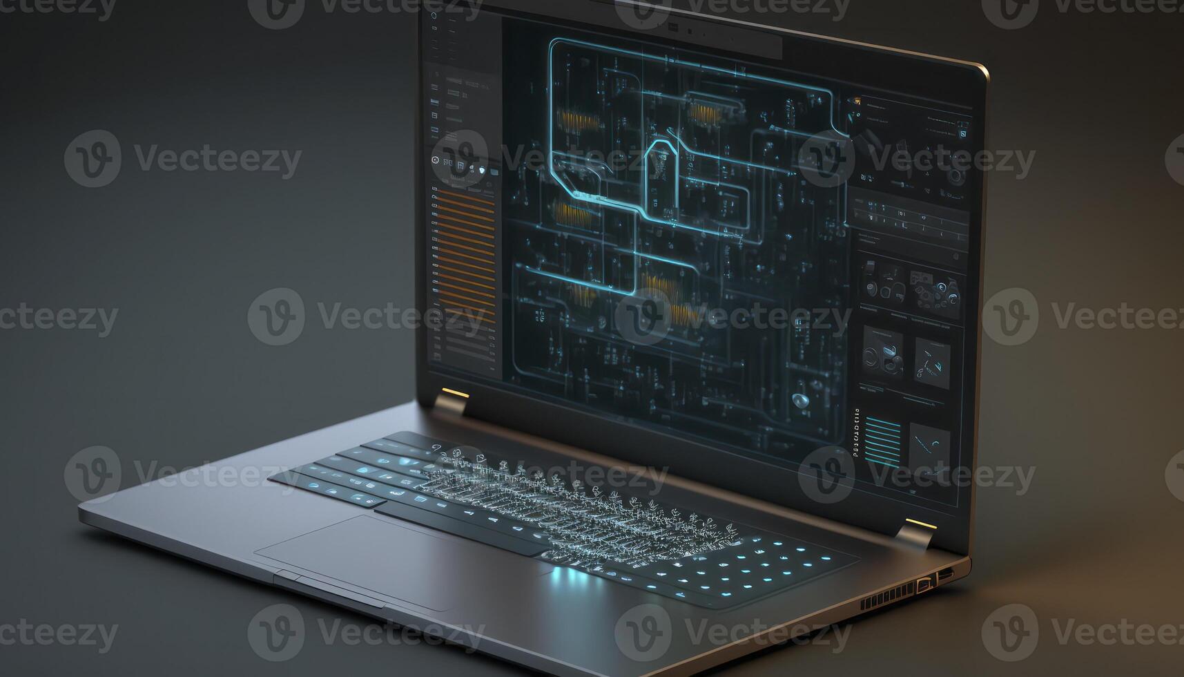 Modern Computer Data System - Computing, Transfer and Connectivity in 3D Render photo