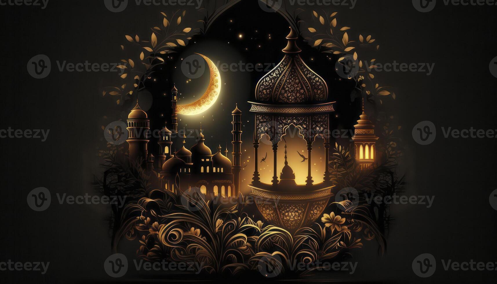 Golden Ramadan Background - 3D Rendering photo