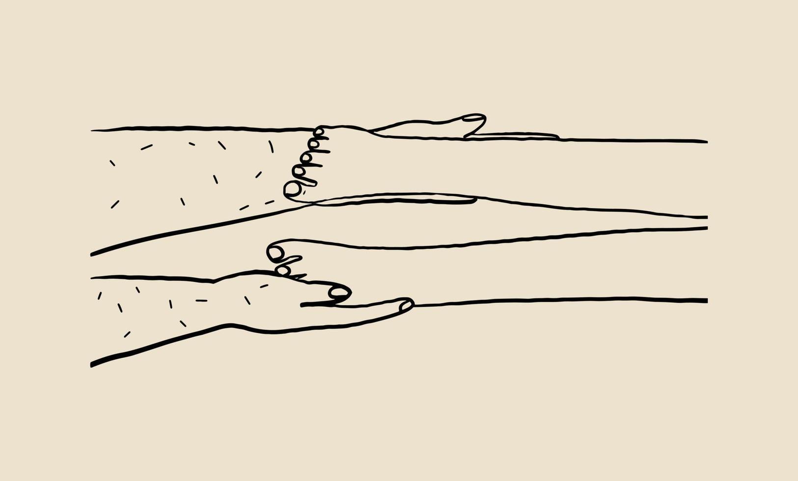 The concept of caring for a loved one. Men's hands stroking women's legs. Vector illustration in hand drawn style