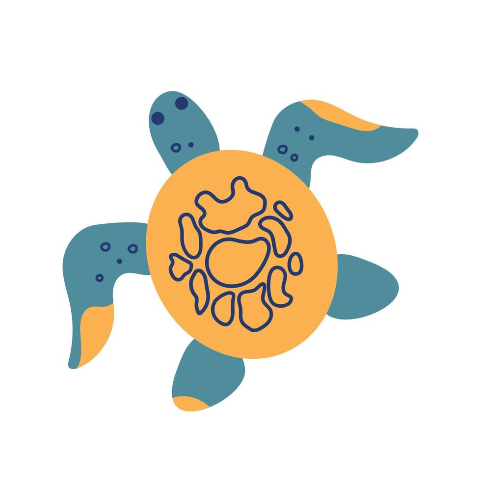 Vector illustration of a cute flat sea turtle. Ocean life