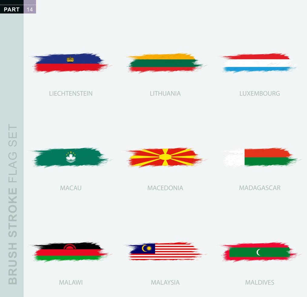 Grunge abstract brush stroke flag set, nine different flag. vector