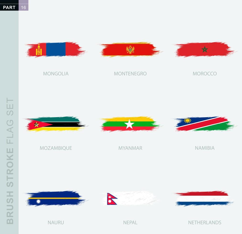 Grunge abstract brush stroke flag set, nine different flag. vector