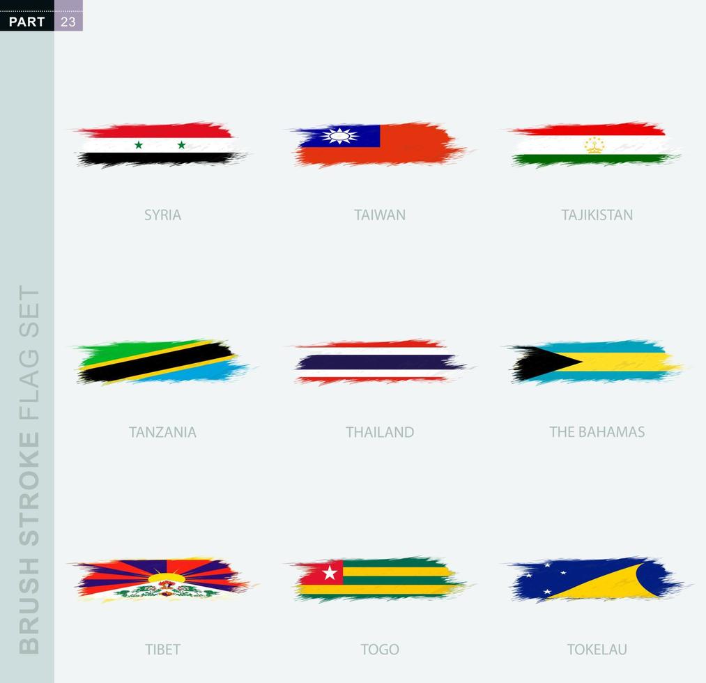 Grunge abstract brush stroke flag set, nine different flag. vector