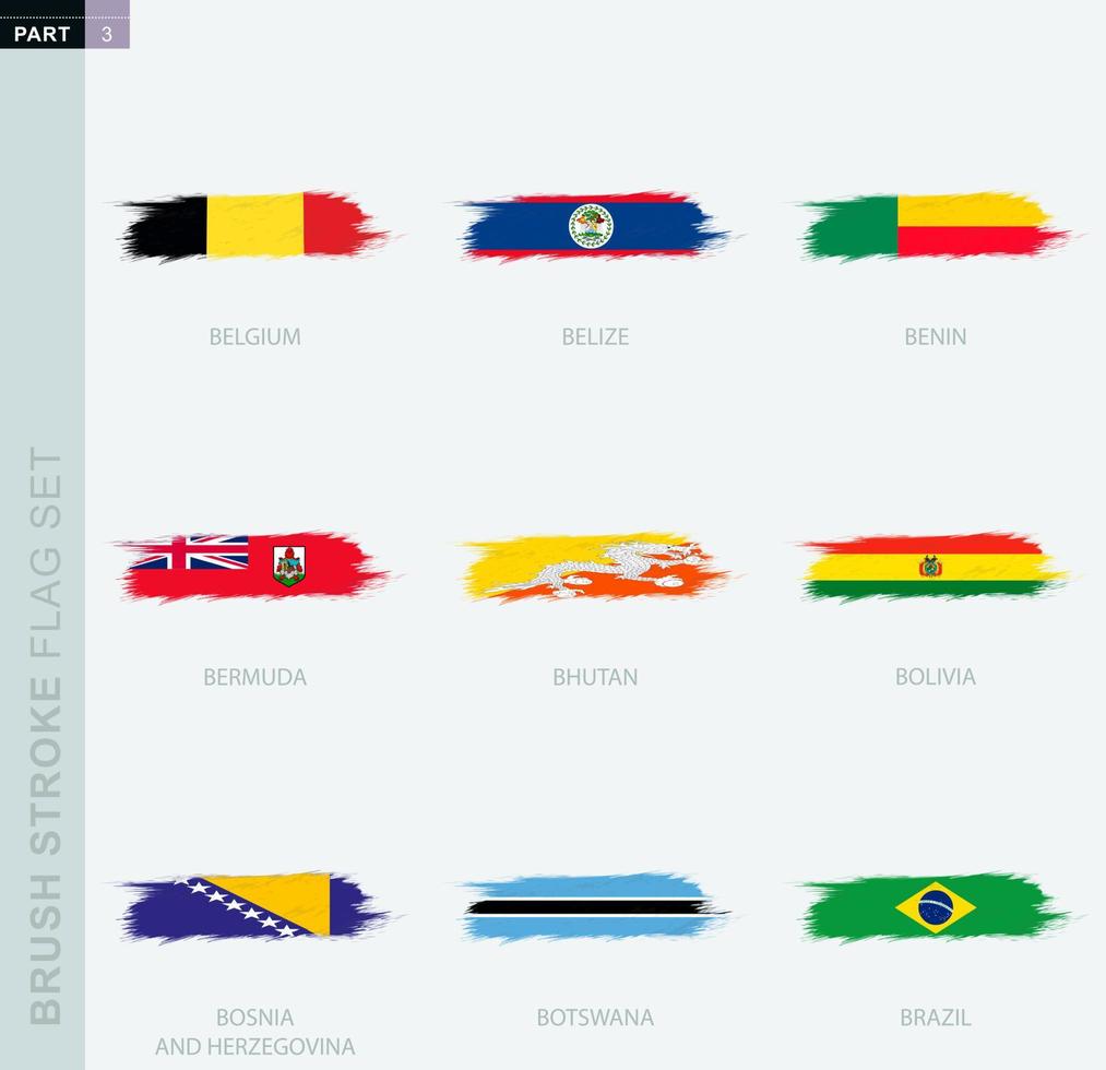 Grunge abstract brush stroke flag set, nine different flag. vector