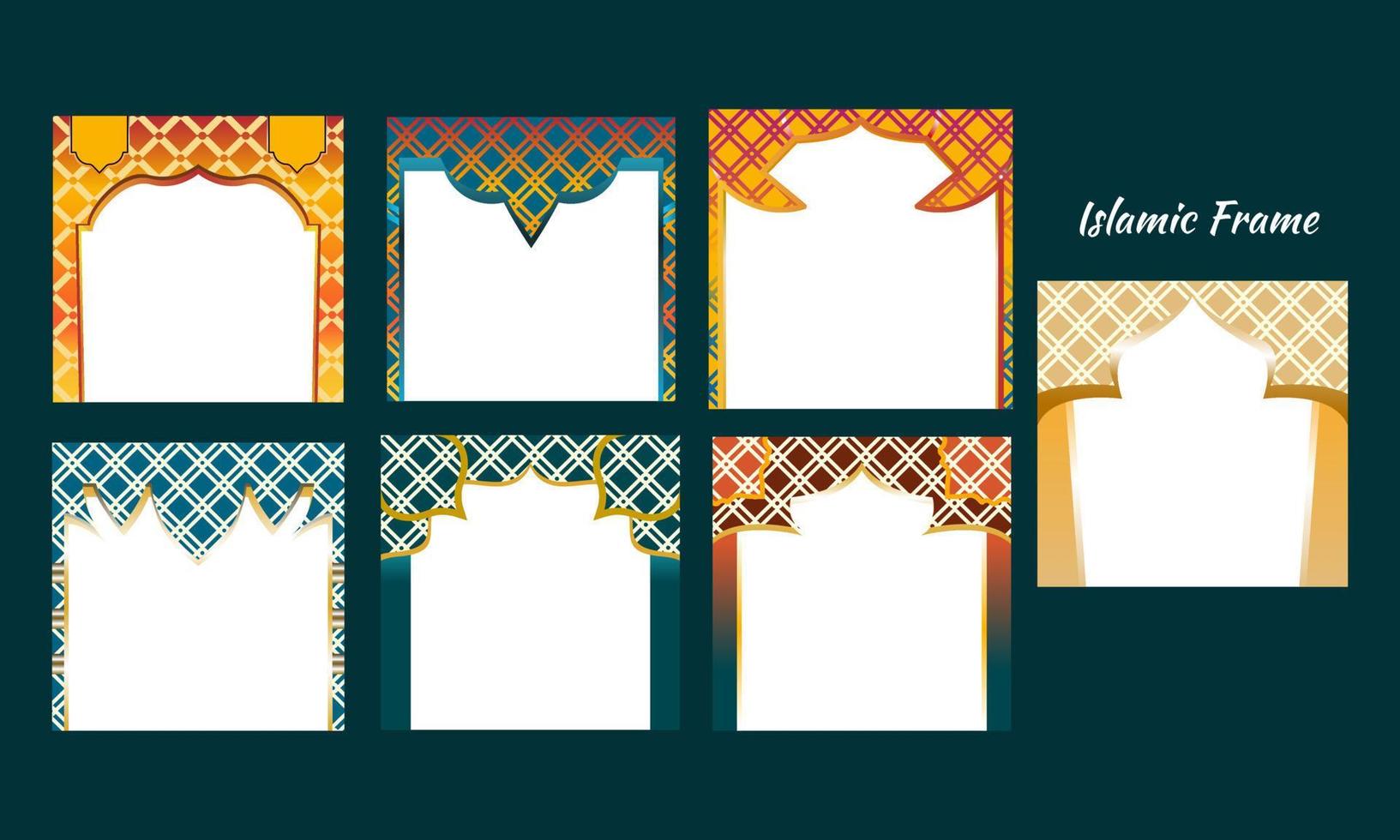colección de oriental estilo islámico ventanas y arcos con moderno diseño, luna, mezquita Hazme y linterna vector