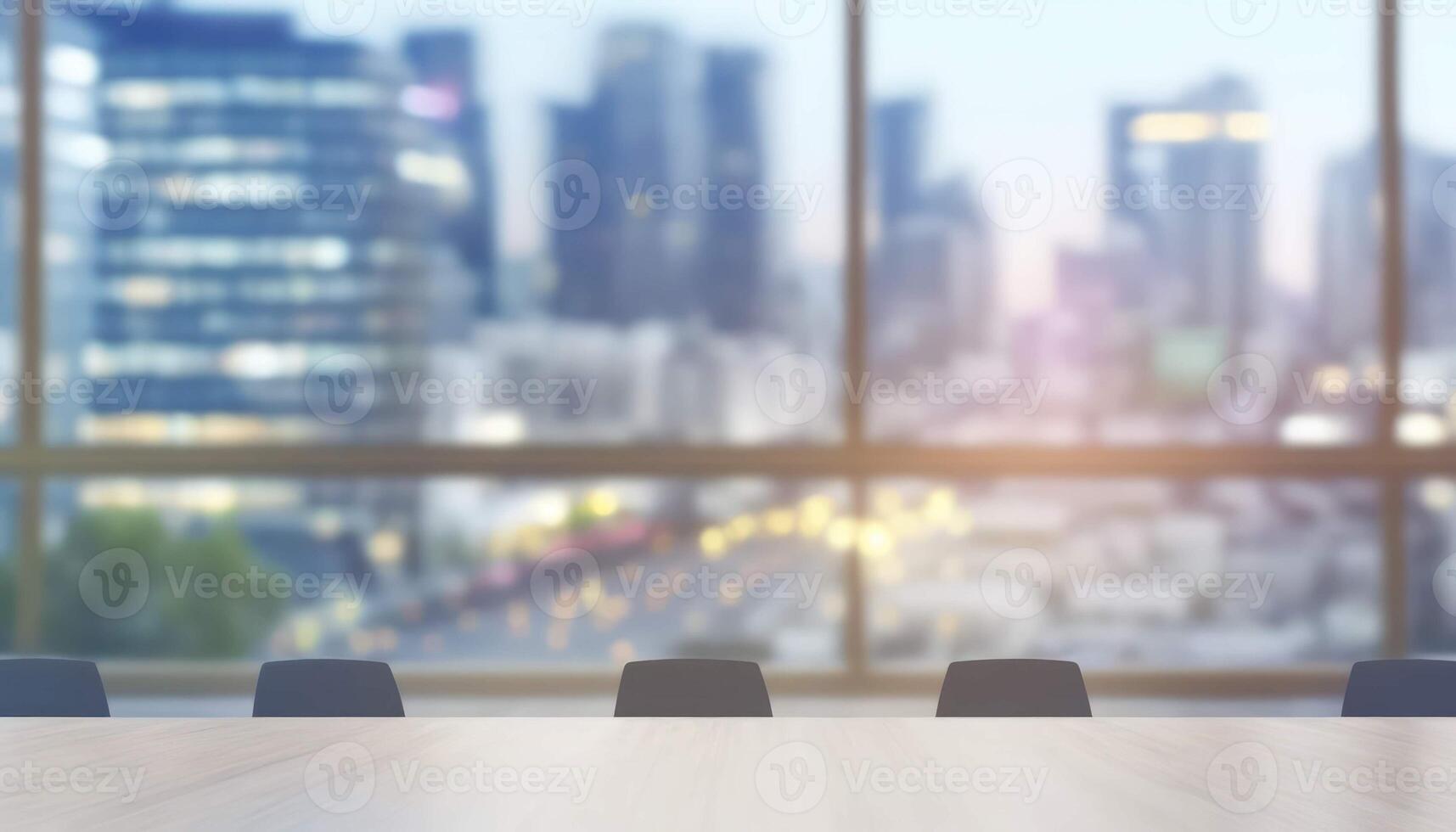 Blurred Cityscape Background in Meeting Room photo