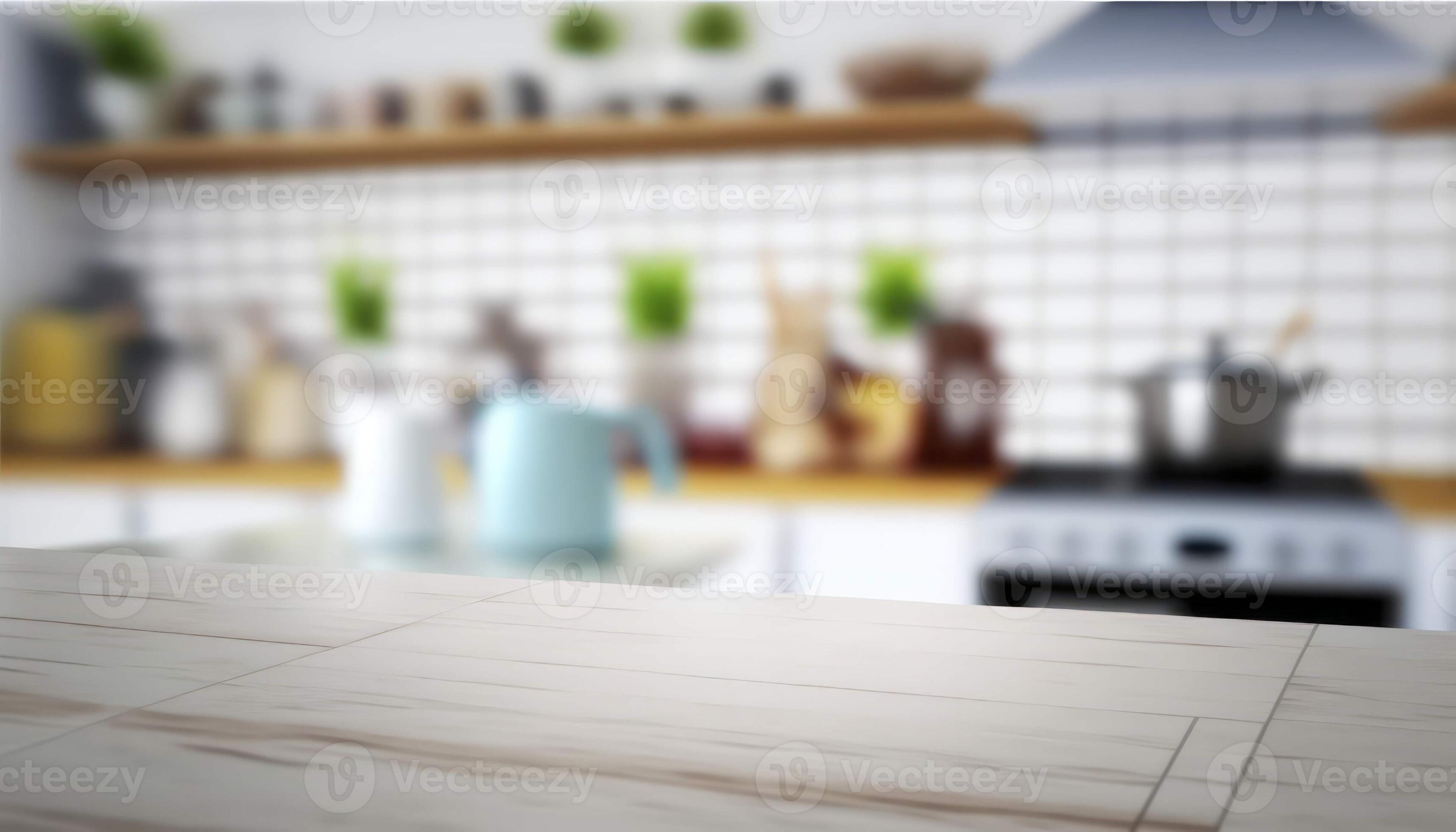 Stylish Wooden Table Top on Blurred Kitchen Background - Ideal for ...
