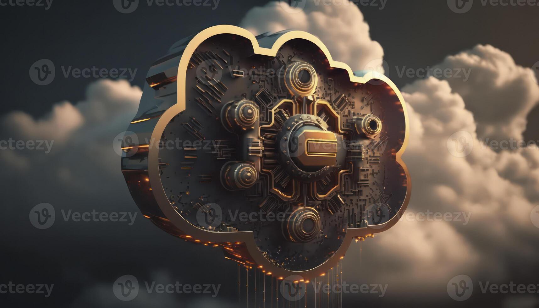 Holographic Cloud Data System 3D Render of Computing and Data Transfer photo