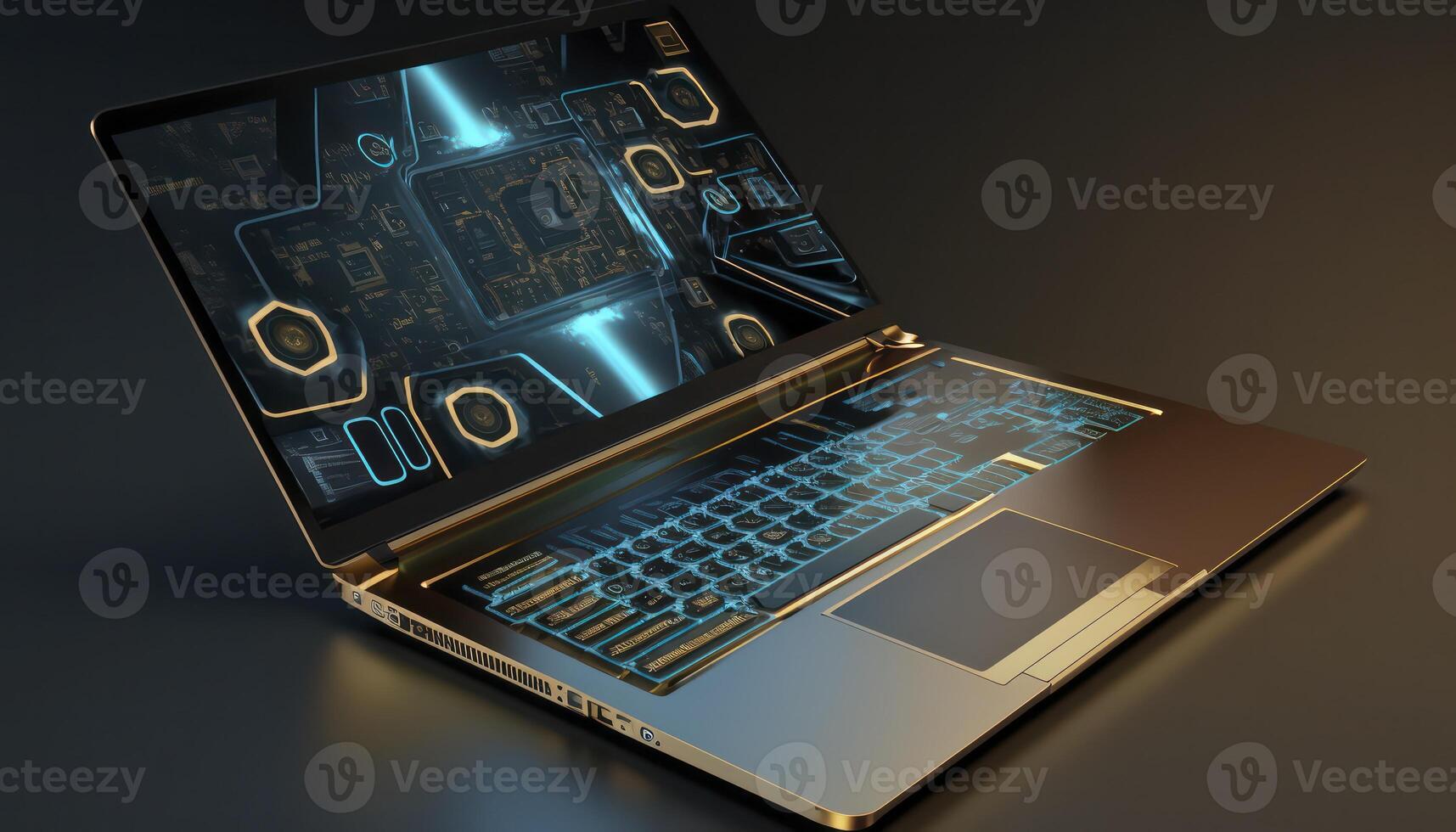 Modern Computer Data System - Computing, Transfer and Connectivity in 3D Render photo