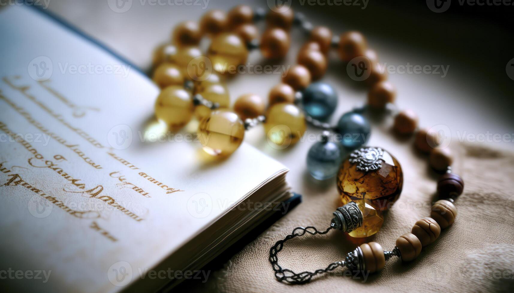 Ramadan Vibes Top View of Quran and Tasbih for ramadan banner photo