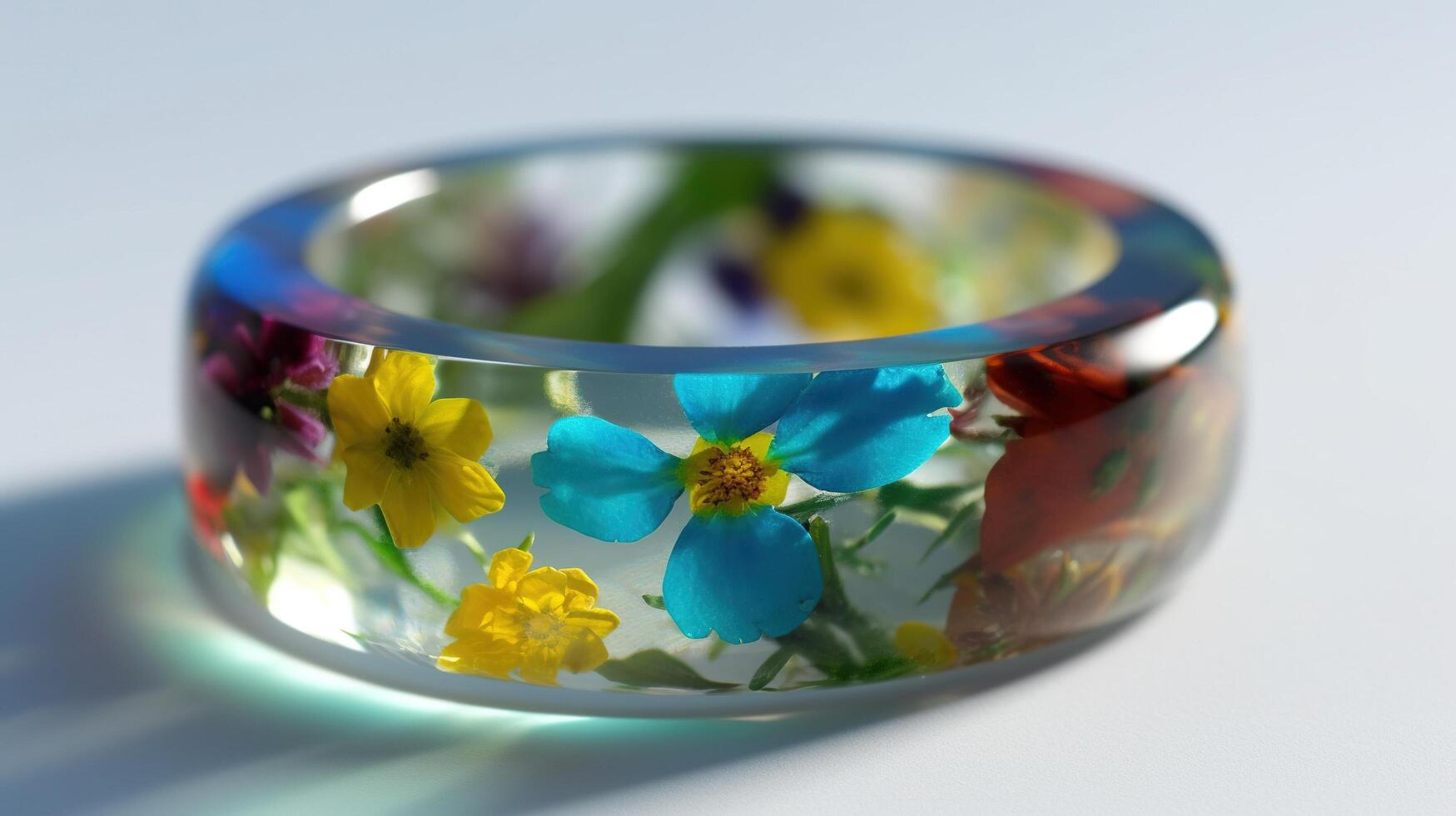 glass ring with flowers inside photo