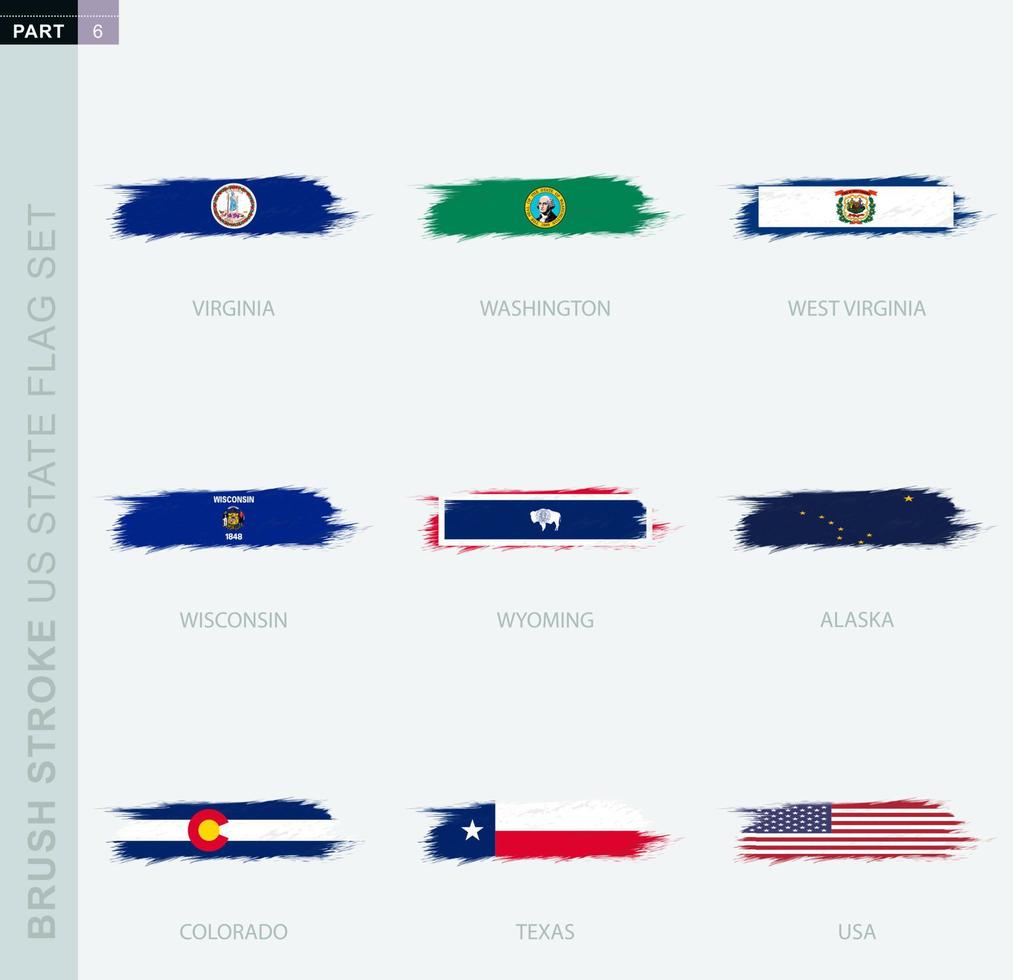 Grunge abstract brush stroke flag set of US States, nine different flag. vector