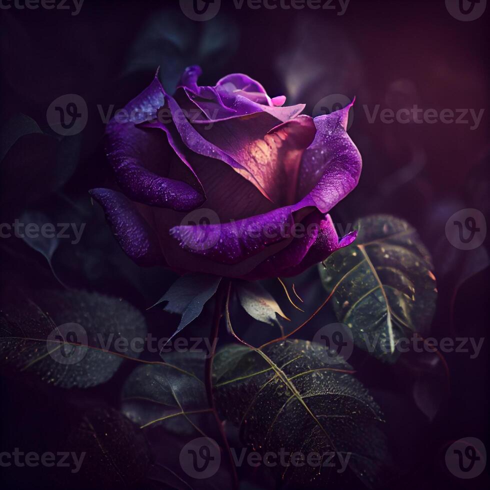 purple rose flower in black background photo