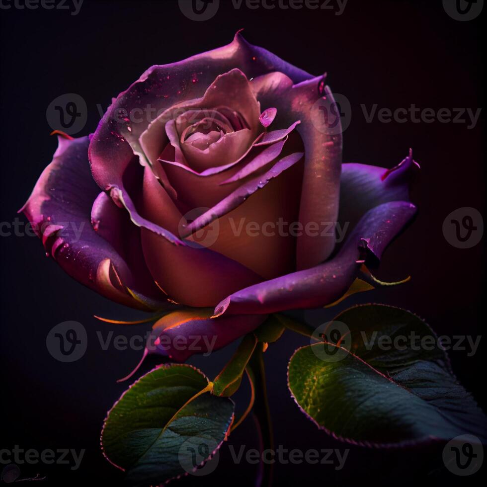 purple rose flower in black background photo