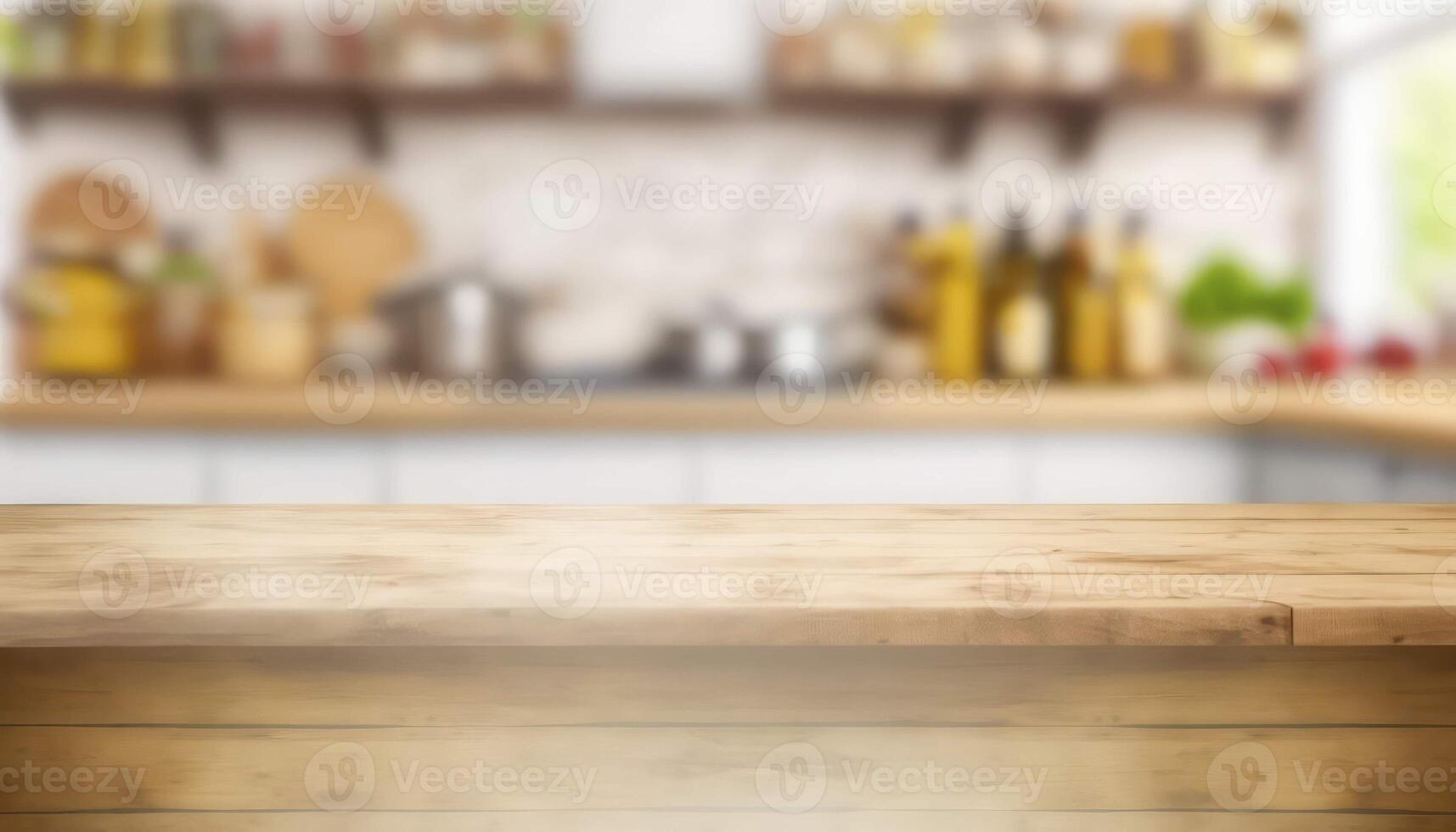 Stylish Wooden Table Top on Blurred Kitchen Background - Ideal for ...