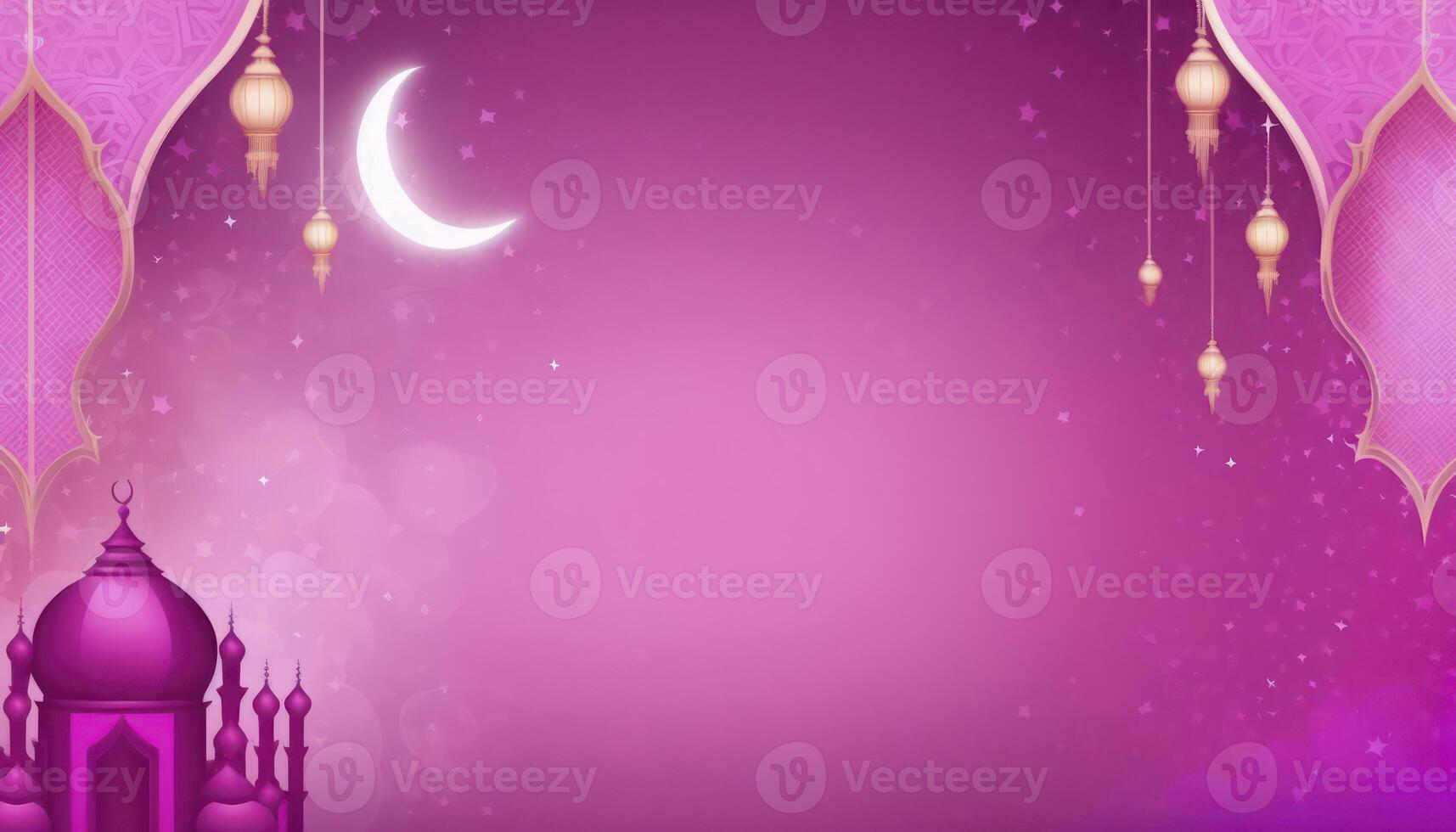 Ramadan Greeting Banner with Colourfull Pink Background photo