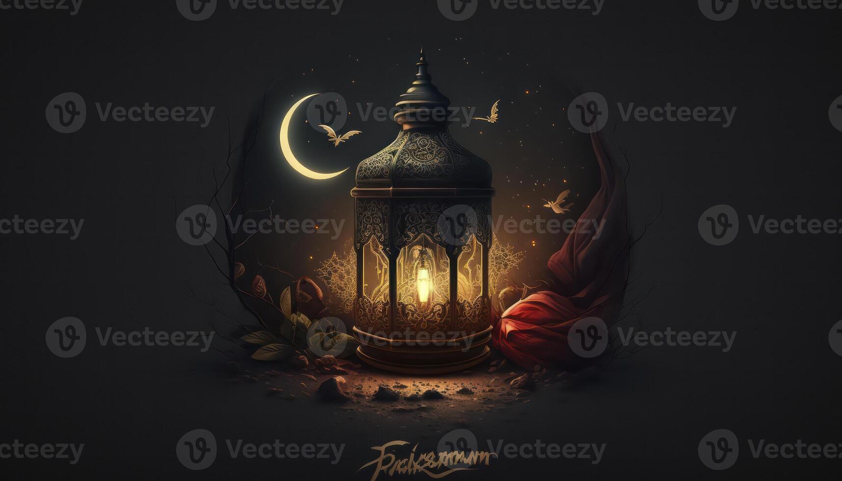 Golden Ramadan Background - 3D Rendering photo