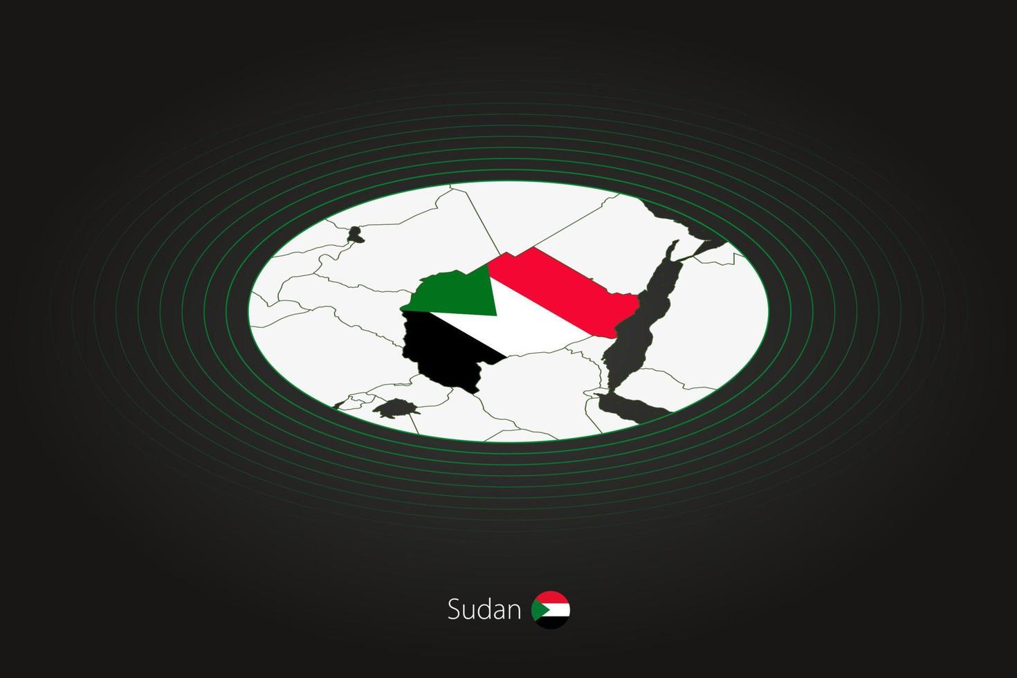 Sudán mapa en oscuro color, oval mapa con vecino países. vector