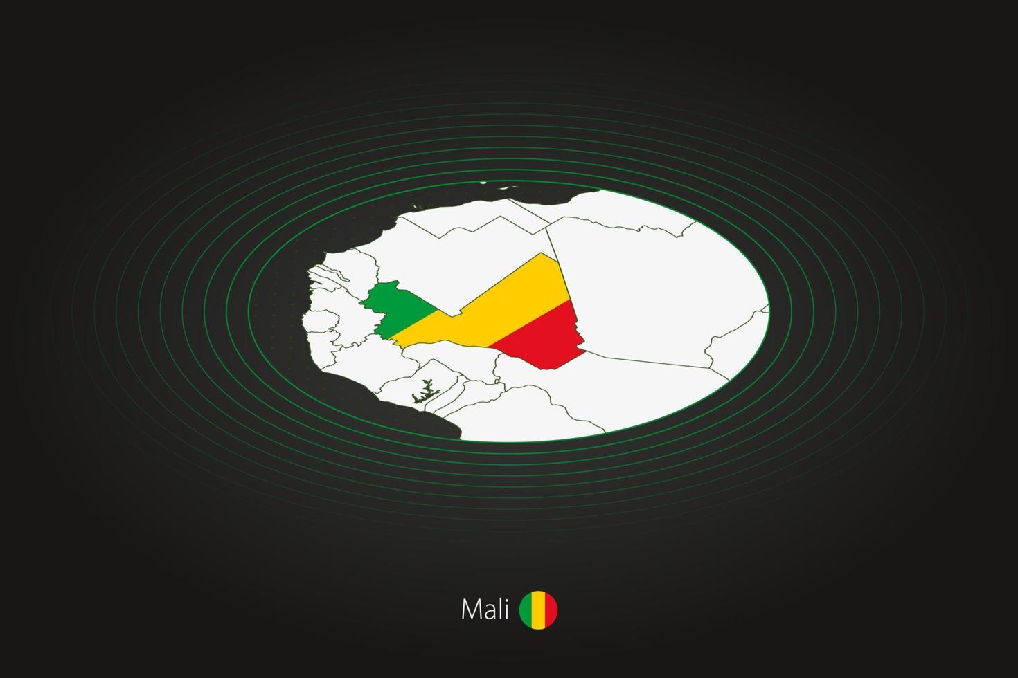 Mali map in dark color, oval map with neighboring countries. vector