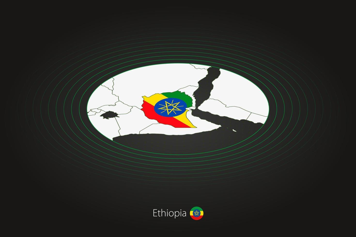 Ethiopia map in dark color, oval map with neighboring countries. vector