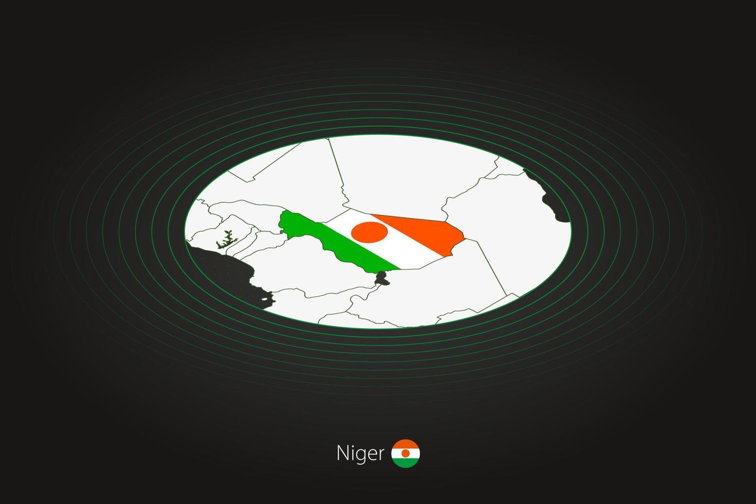 Niger map in dark color, oval map with neighboring countries. vector