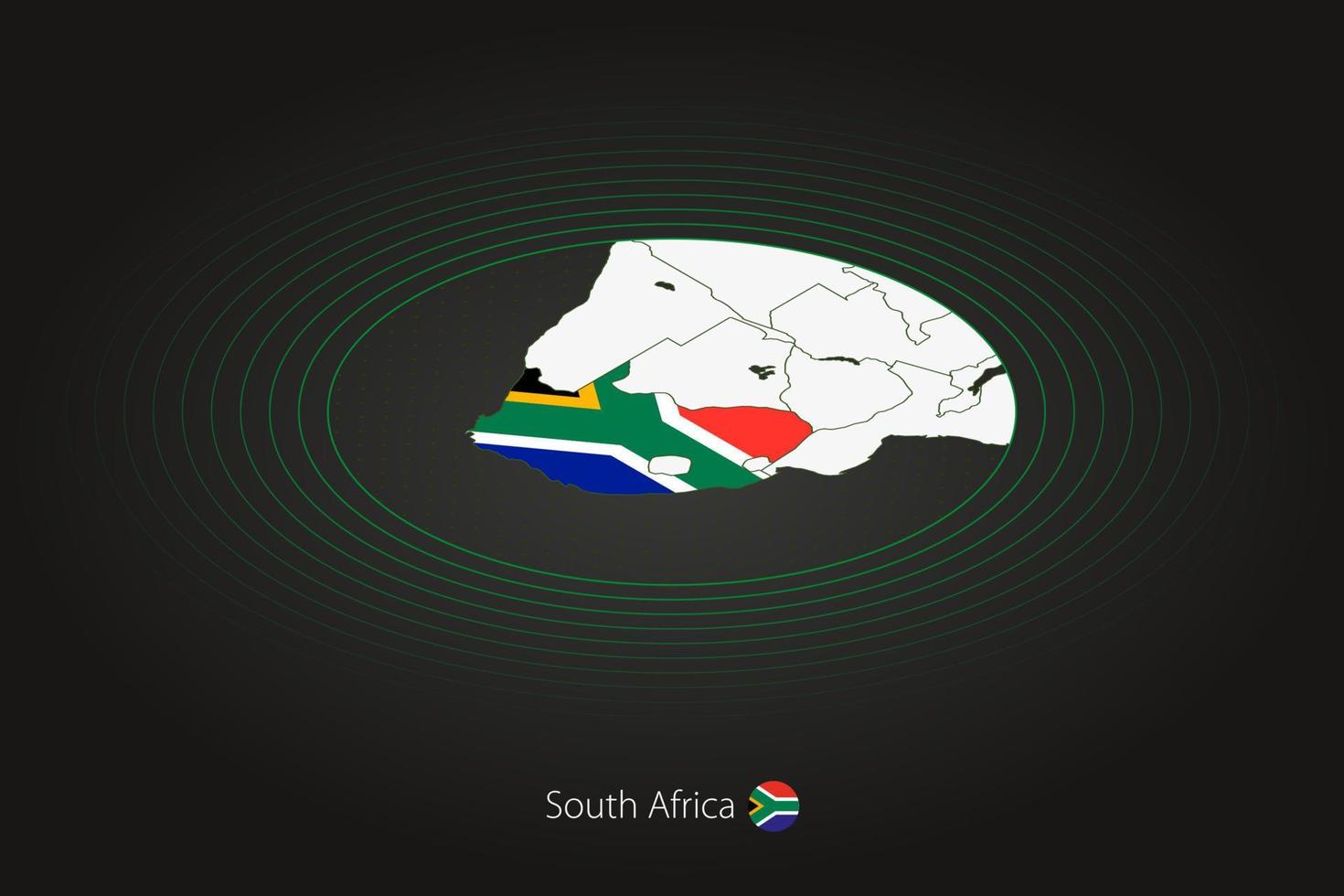 South Africa map in dark color, oval map with neighboring countries. vector
