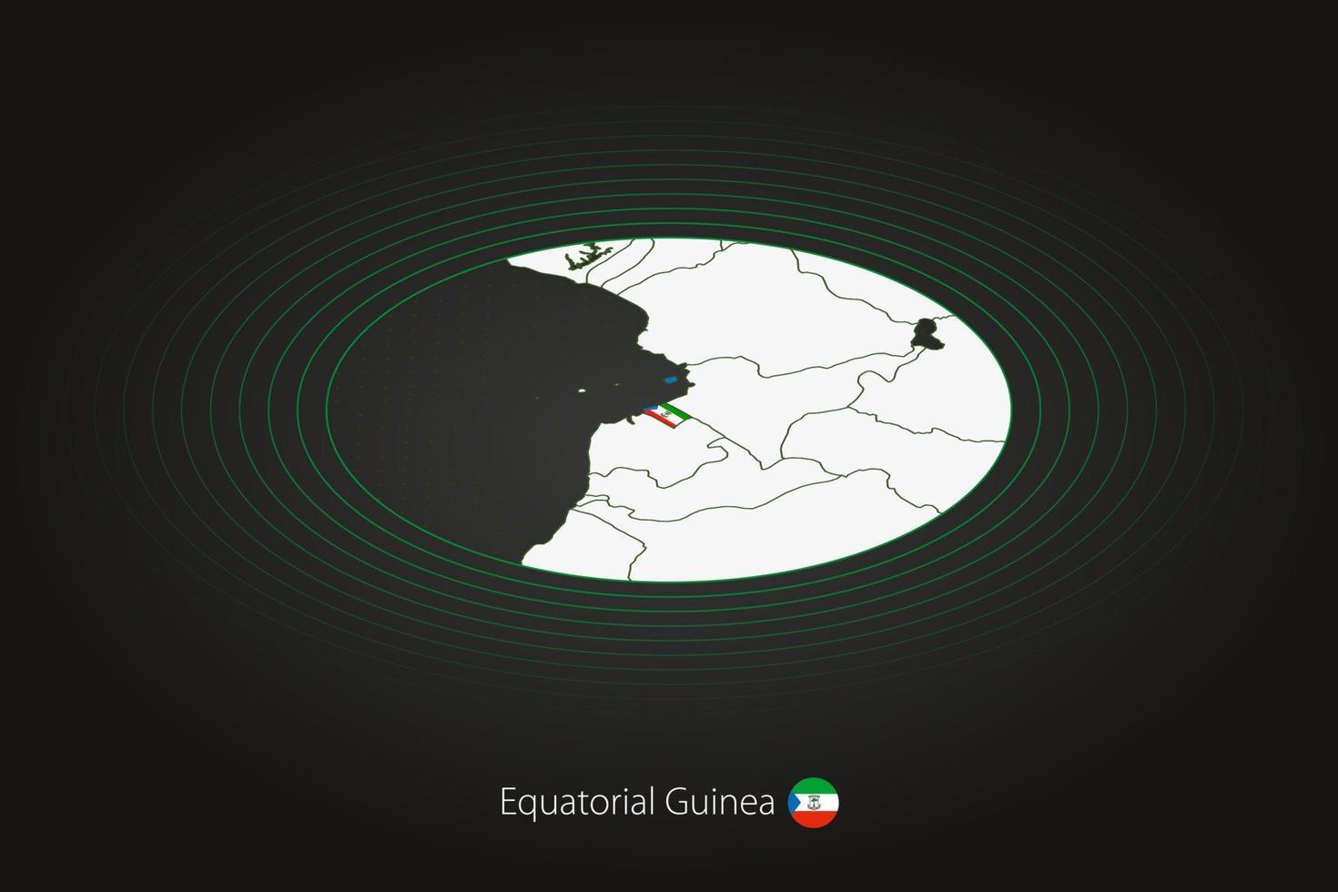 Equatorial Guinea map in dark color, oval map with neighboring countries. vector
