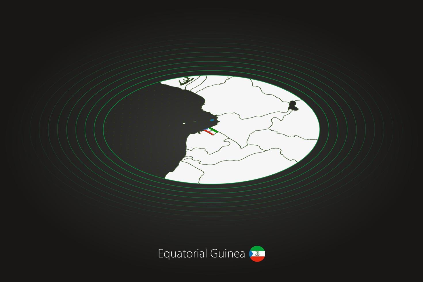 ecuatorial Guinea mapa en oscuro color, oval mapa con vecino países. vector