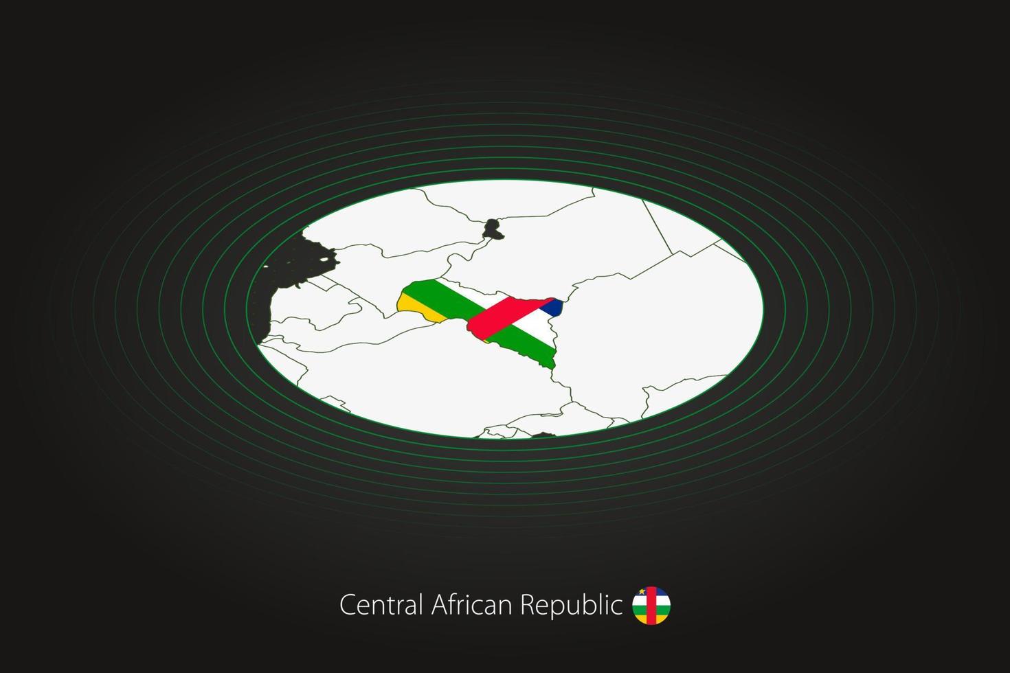 Central African Republic map in dark color, oval map with neighboring countries. vector