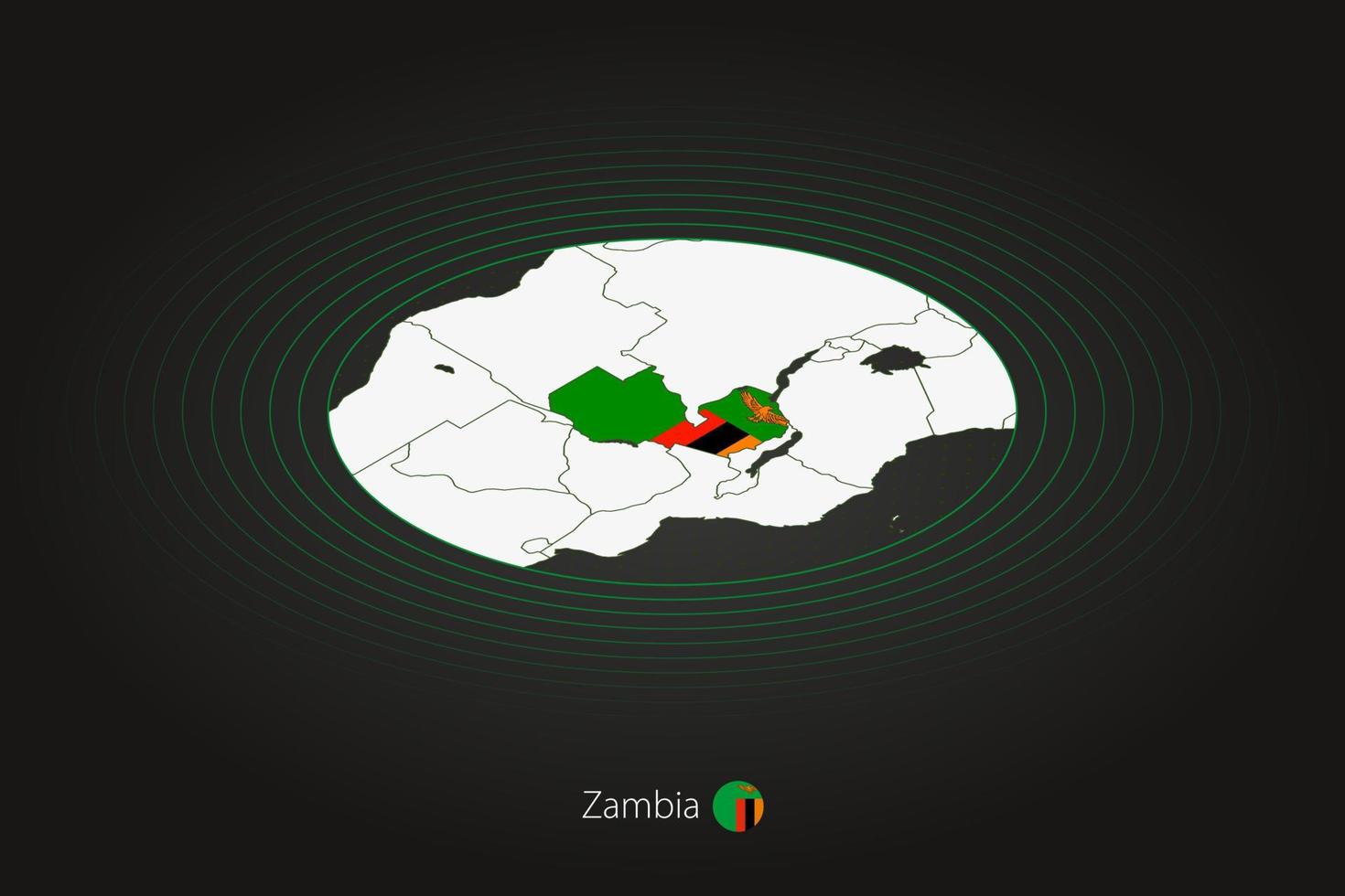 Zambia map in dark color, oval map with neighboring countries. vector