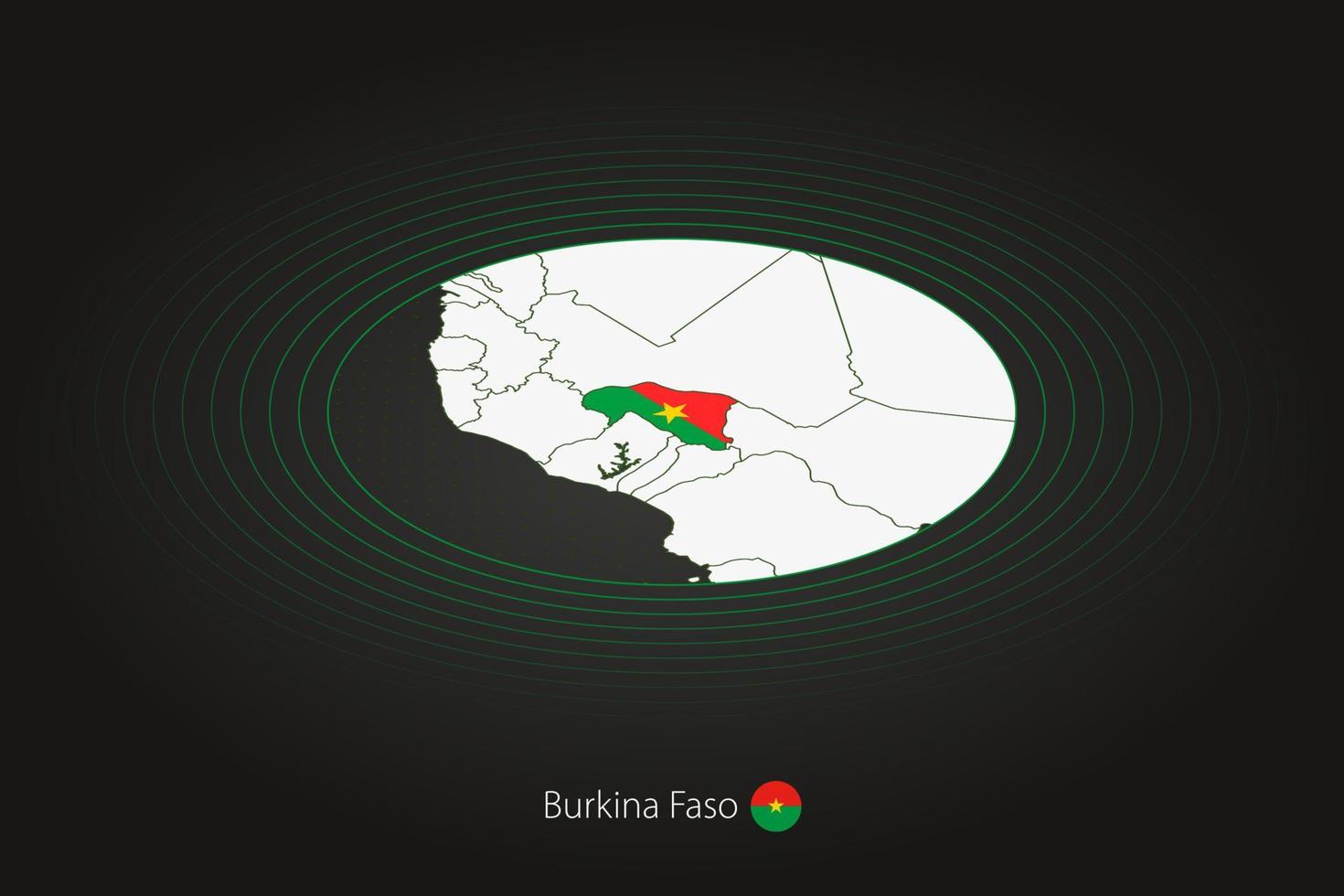 Burkina Faso map in dark color, oval map with neighboring countries. vector