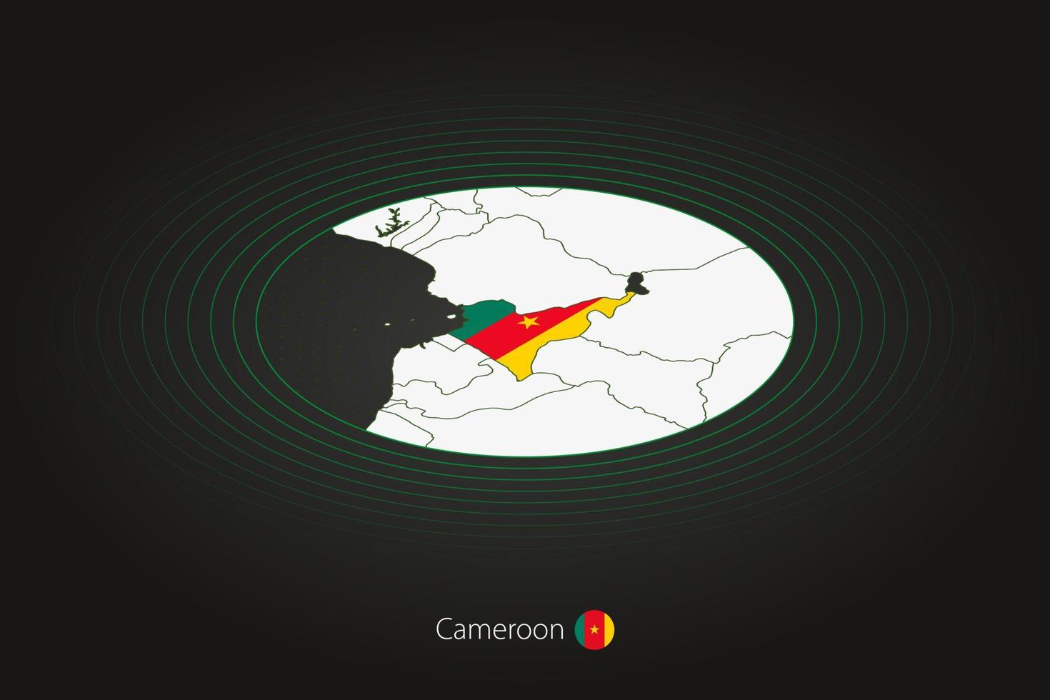 Cameroon map in dark color, oval map with neighboring countries. vector