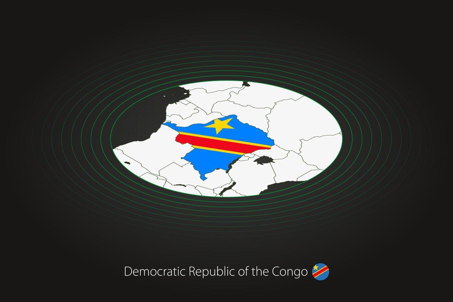 Congo-Kinshasa map in dark color, oval map with neighboring countries. vector