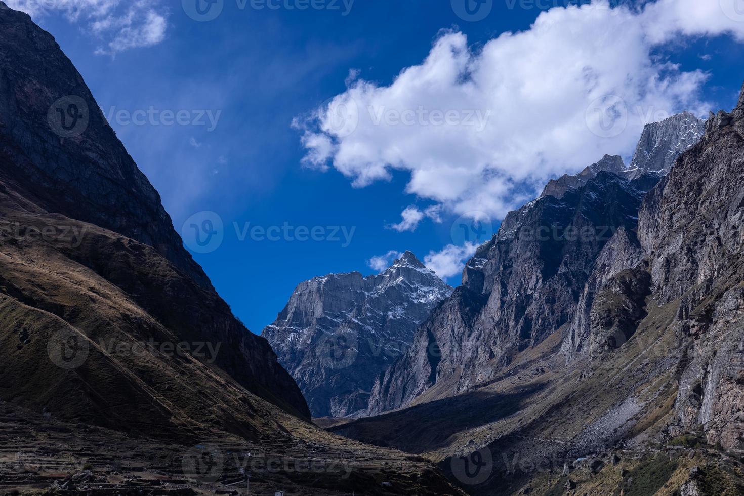 Himalaya landscape, Panoramic view of himalayan mountain covered with snow. Himalaya mountain  landscape in winter in kedarnath valley. photo