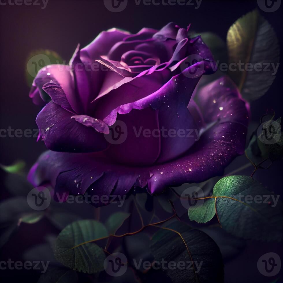 purple rose flower in black background photo