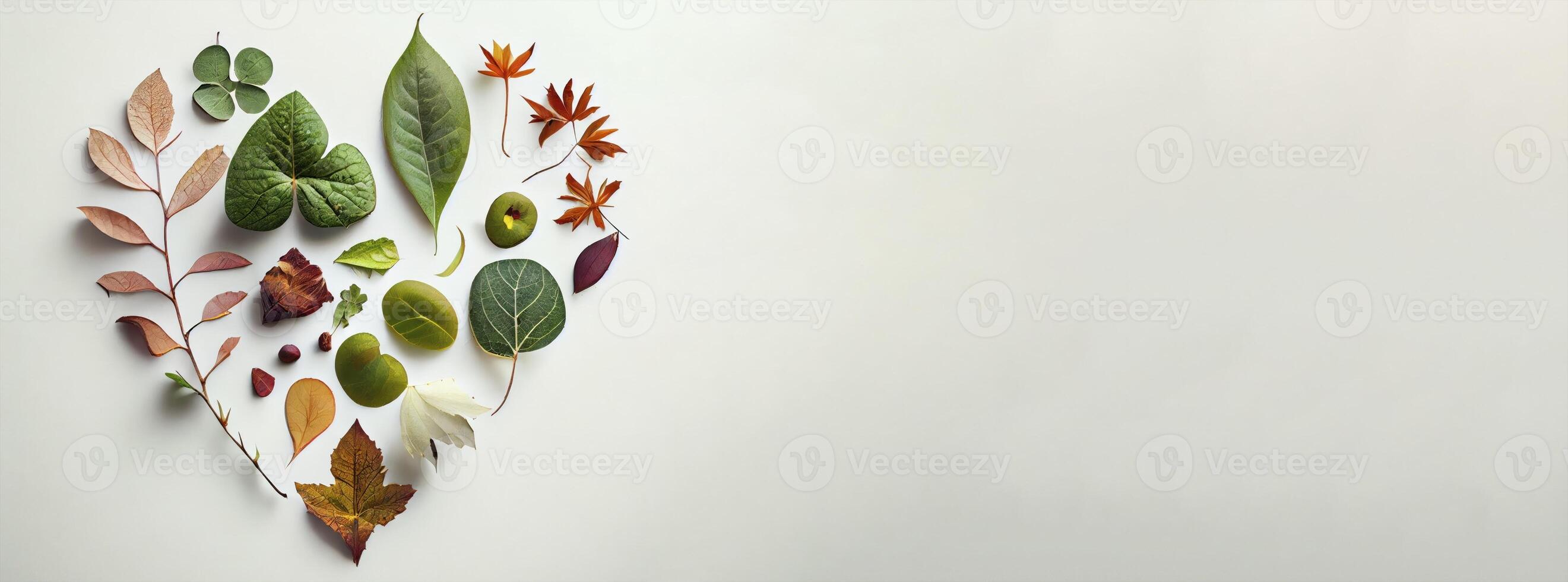 leafs and rustic leaf gathered make a shape of heart photo