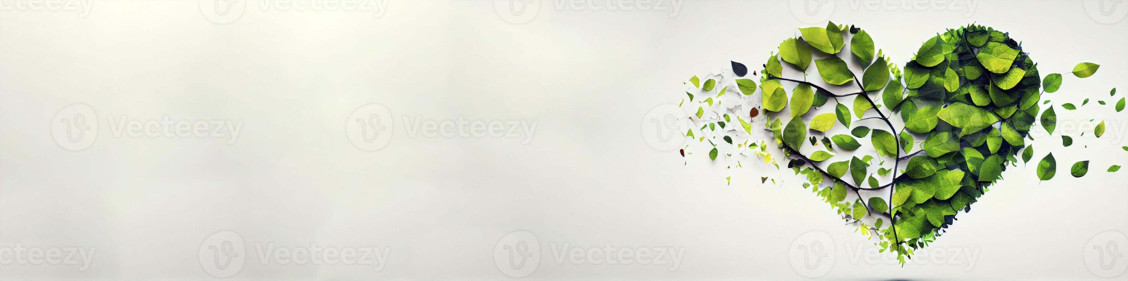 green leaf and rustic leaf gathered make a shape of heart photo