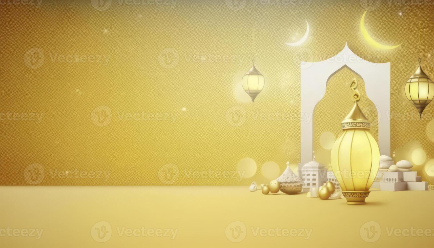 Ramadan Greeting Banner with Golden Yellow Background photo