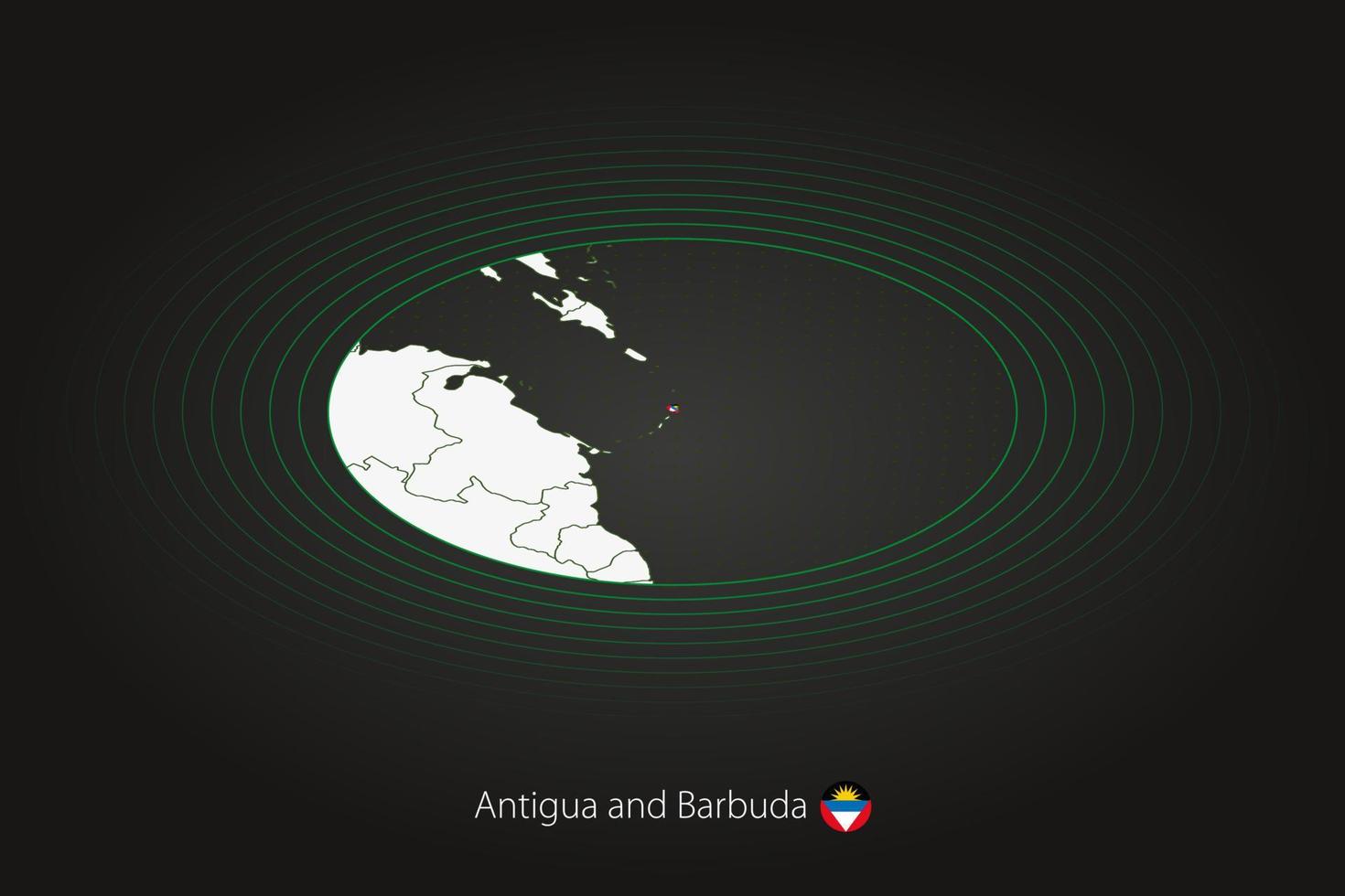 Antigua and Barbuda map in dark color, oval map with neighboring countries. vector