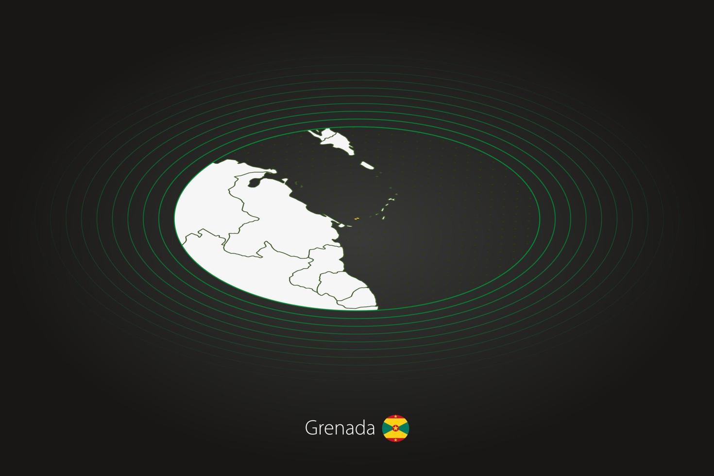 Grenada map in dark color, oval map with neighboring countries. vector