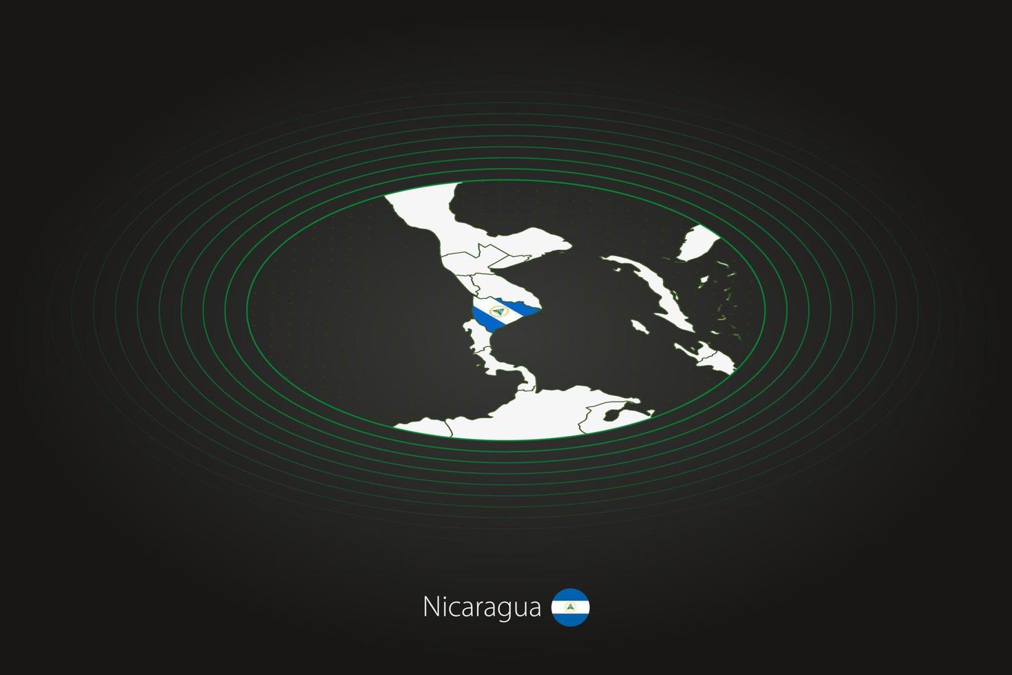 Nicaragua map in dark color, oval map with neighboring countries. vector