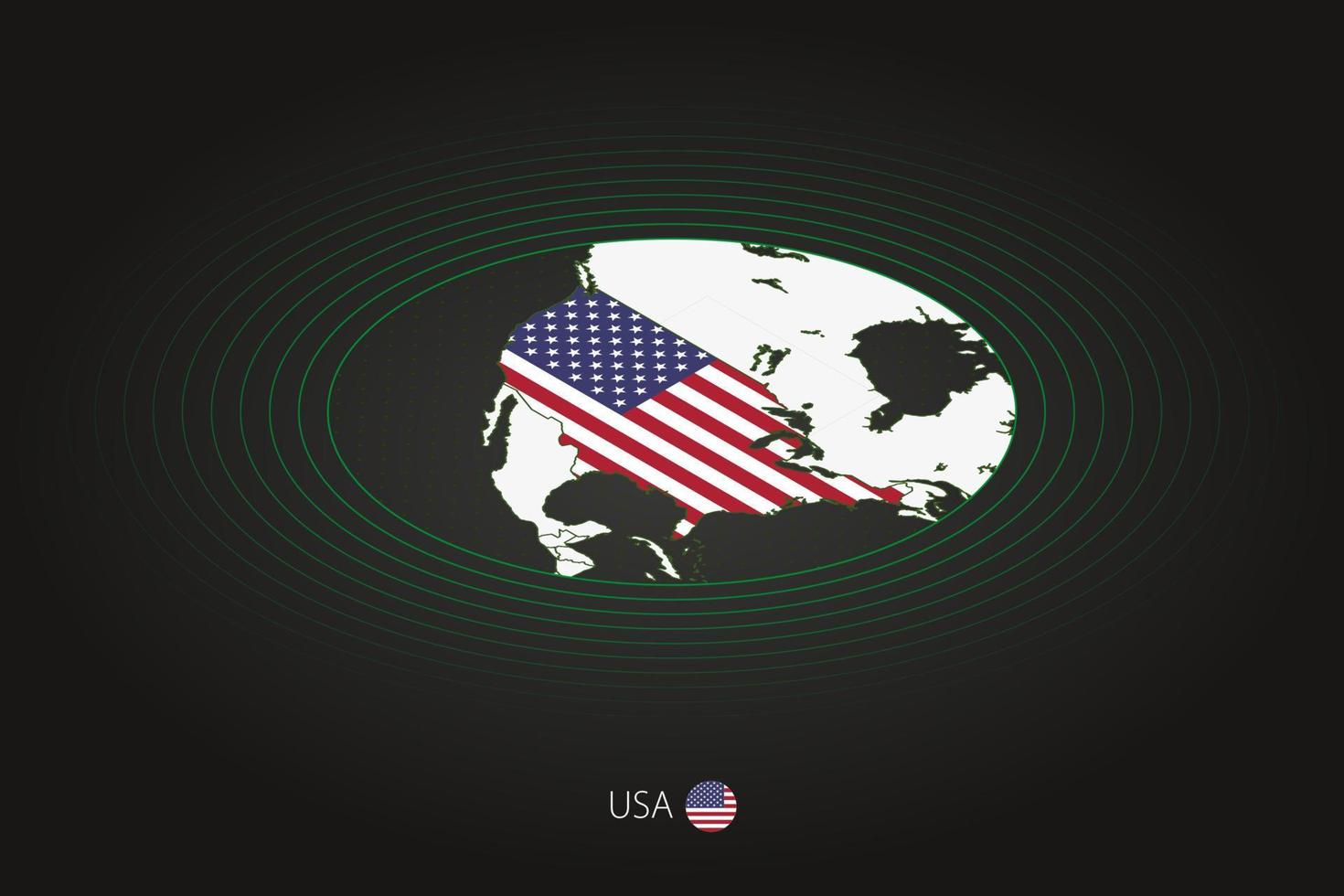 United States map in dark color, oval map with neighboring countries. vector